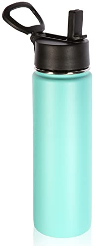 Volhoply 660ml isolerade vattenflaskor med halmlock, sportflaska i rostfritt stål med handtag, dubbelväggig vakuummetall resetermos med bred mun, återanvändbar vattenflaska för skolan (Mint, 1 set)