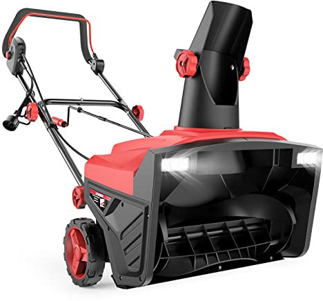 ECOMAX 19.5 Inch 15 AMP Corded Electric Snow Blower with Double LED Lights, Overload Protection, 180° Rotatable Chute, 2100 RPM, 30FT Throw Distance for Driveway Walking Path Yards, ELG10