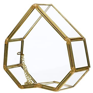 TYAGY Vintage-Schmuckkästchen aus Glas, herzförmig, Goldener Schmuck-Display-Organizer, Display-Box mit Deckel für die Aufbewahrung von Schmuckstücken, Ringen, Ohrringen-12.5CM