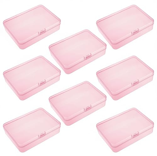 Goodma Rechteckige Kunststoffboxen, Rosa, 115 x 85 x 28 mm, 8 Stück | Leere Aufbewahrungsbehälter, Mit Klappdeckel, Für kleine Gegenstände und Bastelprojekte