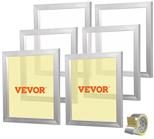 VEVOR Set med 6 skärmtrycksramar, skärmtryckssats, aluminiumram, 45,7 x 50,8 cm, med 160-nät, återanvändbar, enkel rengöring, silkscreentryckstillbehör, plastpapper