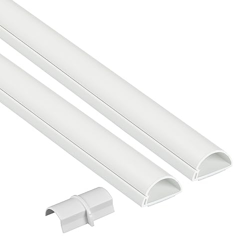 D-Line 31.4in TV Cord Hider, Patented Half Round Cable Cover, Hide Wall Mount TV Wires, Hinged One-Piece Cable Concealer, Adhesive, Decorative Raceway - 2X 1.18in W x 0.59in H x 15.7in L - White