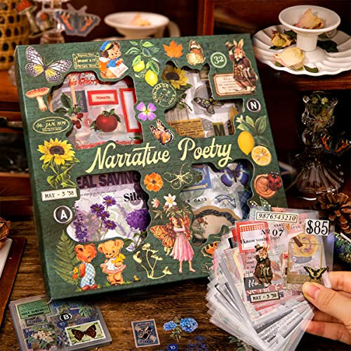 657Stück Florale Scrapbook Aufkleber Set, Ästhetische Natur Pflanzen Blumen Scrapbooking Zubehör Kit, Pilz Herbst Ahornblätter Transparente Wasserdichte Aufkleber für Bullet Journaling (Natur)
