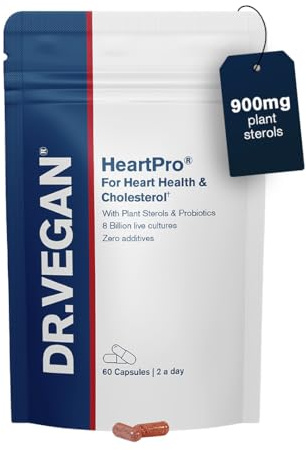 HeartPro® 900mg Plant Sterols | 8 Billion Protiotics | Supplement to Lower Cholesterol | with Ginger Root, CoQ10, Black Garlic | 60 Vegan Capsules, 2-A-Day