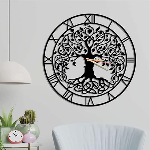 Dekory Albero della vita Orologio da parete in metallo 50 cm, Silenzioso senza ticchettio, Orologi da parete vintage e industriale in metallo, Pendolo da parete, per soggiorno, ufficio, camera da