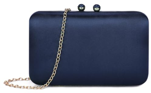 BAIGIO Elegante Damen Clutch Satin Abendtasche Vintage Handtasche Retro Brautasche Silk Smooth Umhängetasche Blau