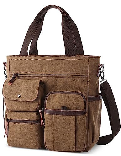 VARLIVOO Vintage Uomo Borsa a Tracolla Tela Borsa a Spalla da Uomo 14 Pollice Portatile Borsa Messenger con Tasche Multiple Borsetta Borse Crossbody Per Lavoro Scuola Viaggio Università Caffè
