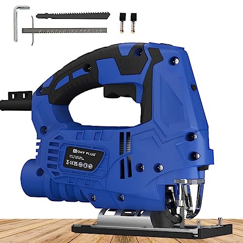 Electric Jigsaws to Cut Wood and Metal, Power Saw Tool with Blade and Laser, 6 Variable Speed, 0-3 Orbital Sets, Bevel Cutting: -45°to 45°, Tool-Less Blade Change
