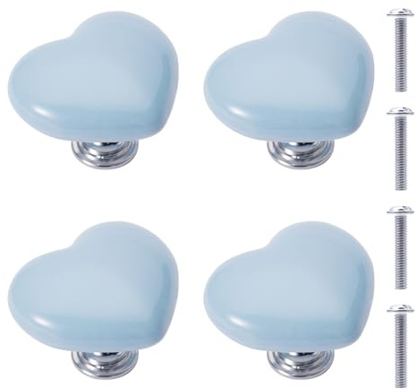 NAKUPENDA 4Pcs Herzförmige Keramikknöpfe Schubladenknopf Keramikgriff Türgriff Möbelgriffe für Küche,Kleiderschrank,Schränke,Kinderzimmer (Blau, 50x43x38mm)
