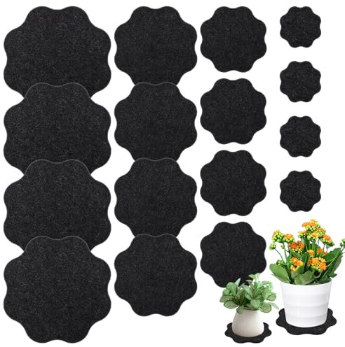 SNAILGARDEN 16Pcs Pflanze Untersetzer Filz Matte,12 10 8 6 Zoll Pflanze Große Topf Matte,Saugfähiges Gewebe Pflanze Cup Pad,Blumentopf Matte für Drinnen Getränke Teppich Garten (Grau Schwarz)