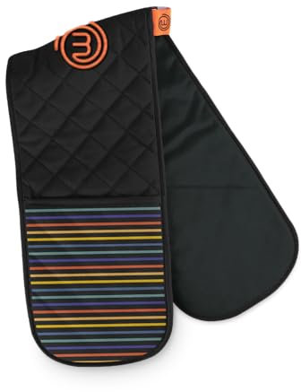 MasterChef Oven Gloves Heat Resistant, Double Oven Gloves Made from Cotton with Official Show Logo & Hanging Loop, Attached Oven Mitts, Machine Washable, Heat Proof Pot Holders for the Kitchen, Vivid