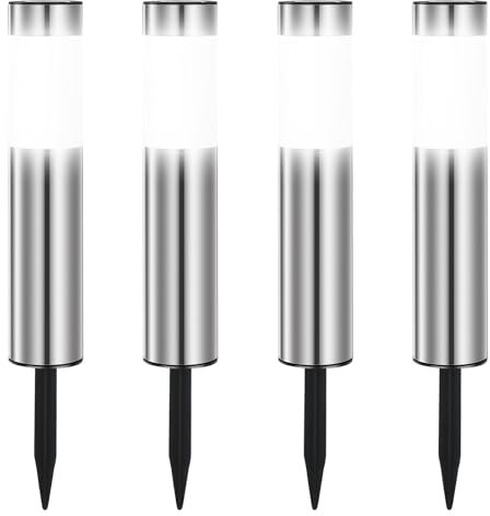 Heinstian Solar Lights Outdoor Garden, Solar Path Lights Stainless Steel, Pathway Lighting with On-Off Garden Solar Lights Outdoor Waterproof Cold White for Patio, Yard, Pathway, Driveway (4 Pack)