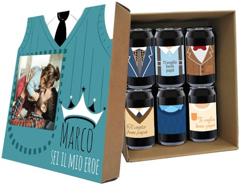 Regalo Personalizzato per la festa del papà. 6 lattine 0.33L Birra Artigianale con confezione personalizzata | Idea regalo originale per la festa del papà per il 19 marzo (Amber Ale, Wearing)
