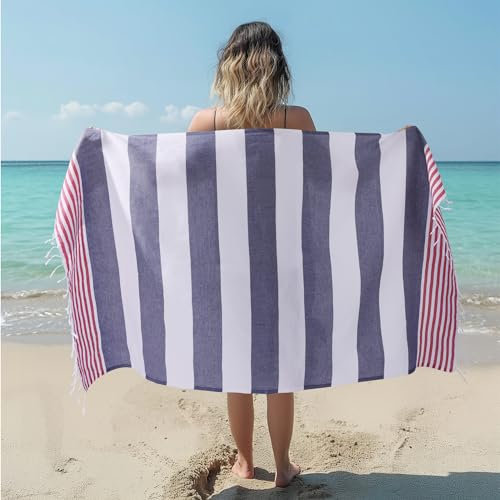 JEMIDI Saunatuch Damen 100x180cm Hamamtuch - Leicht und Schnelltrocknend - Saunahandtuch Herren - Strandtuch XXL - 100% Baumwolle - Großes Badetuch - Hamamtuch Sauna Handtuch Blau Rot