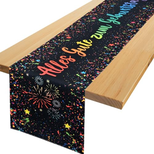 Yibat Bunt Tischläufer Geburtstag - Alles Gute Zum Geburtstag Tisch Deko für Kinder, Mädchen & Jungen - 183 x 33cm