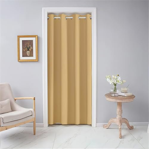 Odot Cortina de Puerta Color Sólido 1 Pieza, Cortinas Opacas Interiores Aislante Termica con Ojales, Moderno Pantalla per Salón Dormotorio Habitacion Ventanas (80x180cm,Caqui)