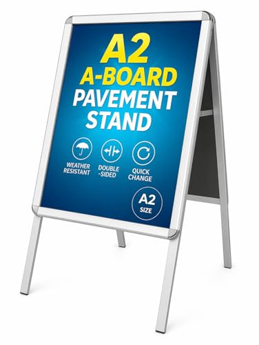 A2 Double-Sided Pavement Sign with Snap Frame – Durable, Weather-Resistant Outdoor A-Board Display Stand for Posters & Advertising (A2 Size)