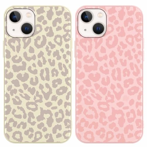 Yoedge 2 × Cover per iPhone 13 Mini 5,4 - Custodia Leopardato Rosa per Telefono Aesthetic Disegni, Bianco Leopardo Custodie Protettiva per Cellulare TPU Silicone Antiurto per iPhone 13 Mini case