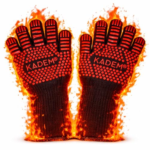 Unisex Ofenhandschuhe Grillhandschuhe Hitzebeständig bis 800 °C | feuerfest rutschfest | Hitzeschutz | klassisch rot S/M