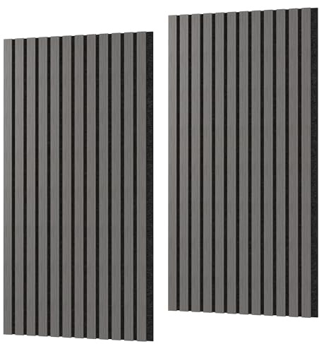SUBTLETY Holz-Furnier Akustikpaneele 2er Set Wandverkleidung 3D-Wandpaneele 120x60cm Lamellenverkleidung aus Akustik-Filz Lamellenwand für Wohnzimmer, Büro, Schlafzimmer (Schwarze Eiche)