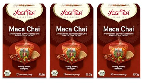 Yogi Tea - Maca Chai, Ayurvedischer Bio Gewürztee- und Kräutertee, Bio, Chai Teebeutel, Mischung aus Maca, Zimt, Nelken, Yogi Tee 3er Pack, 3x17 Beutel (51 Teebeutel insgesamt), Ideal als Geschenk