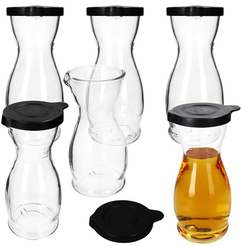 MamboCat MIA MISURA - Set di 6 caraffe per vino con coperchio in plastica nera, 0,5 litri, calibrato, con beccuccio e manico per vino, acqua, succhi di frutta, latte & Co.