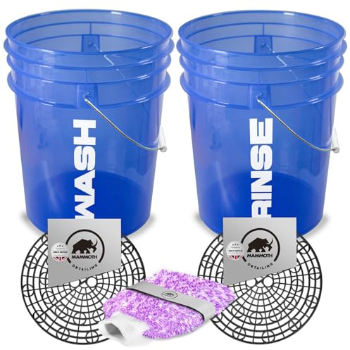 5pc Detailing Car Wash Bucket Set With Wash Guards for Scratch Free Car Cleaning. Includes Microfibre Washmitt. (Blue)