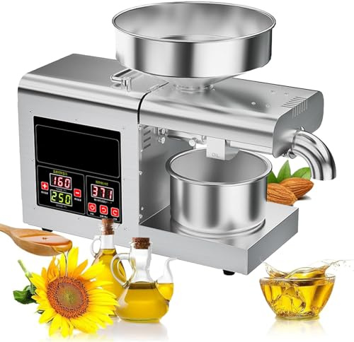 Automatische Ölpresse Maschine, Kommerzielle Nüsse Samen Ölmühle, Edelstahl Kalt-Heiß-Presse, Alle Edelstahl Hohe Öl-Extraktor, für Getreide Gewürze Kaffee Bohnen Mais