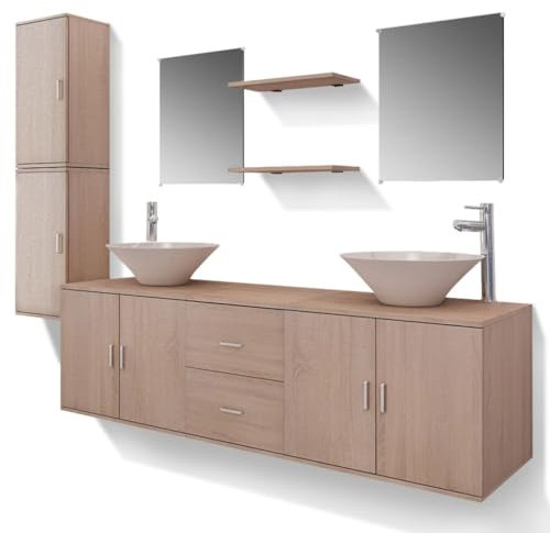 Mobiletti Salvaspazio Mobiletti Bagno Salvaspazio Mobile Ingresso Credenza Cucina Salvaspazio - Set Mobili da Bagno 11 pz con Lavabo e Rubinetto Beige per Spogliatoio Bagno Camera Degli Ospiti