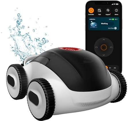 (2025 Upgrade)Higgsinno Cordless Robotic Pool Cleaner, Automatic Pool Robot Vacuum with App, Lasts up to 240 Mins, Ultra-fine Dual Filter Ideal for Above/In-Ground Pool up to 1,076 Sq.ft, ezSpirit 01