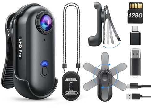 BOBLOV W4 Mini Body Camera, Wearable Camera with 360°Rotatable Clip & Magnetic Clip, 120 Minutes for 1080P Recording, Easy to Use for Lecture, Traveling, Pet Walking and Outdoors Activities (128GB)