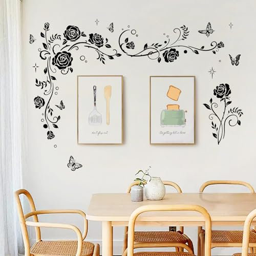 SHUCHING Pegatinas de Pared Flores de Enredadera Negra, Vinilos Decorativos Enredadera de Rosas, Vinilo Adhesivo Pared Salón Dormitorio Habitación TV Puerta
