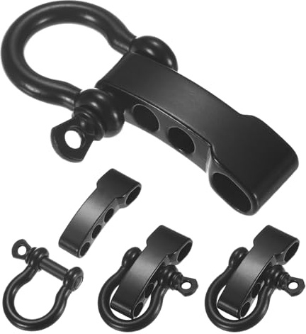 TIXIPEM Hebilla de grillete de pulsera de paracaídas [4 piezas] – Grillete de metal ajustable para pulseras de supervivencia, cinturón y cuerda al aire libre – [Cabeza plana negra] Hebillas de anclaje