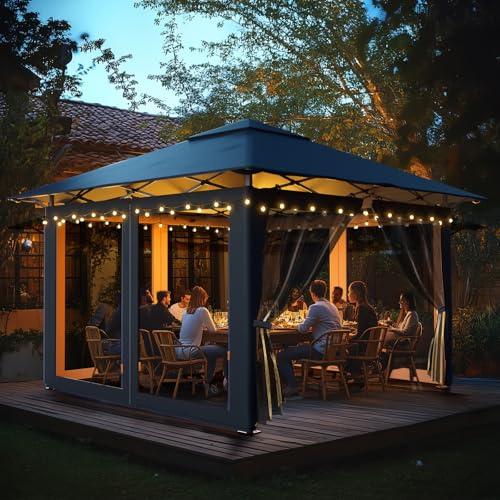 arvioo Gartenpavillon 3x3m, Gartenkomfort Deluxe, Pop Up Pavillon mit 4 Moskitoseitenwänden & Belüftungslöcher, Windschutz UV-Schutz, 3-Stufen Höhenverstellbar, Metall & 210D Oxford-Gewebe (Anthrazit
