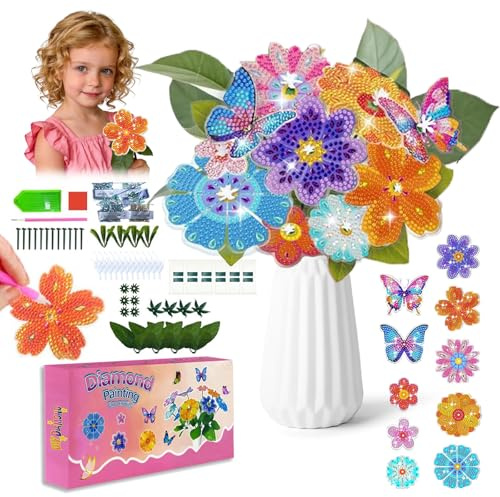 Noaxylic Blumen Basteln Mädchen, Bastelset Kinder ab 6-4-5 Jahre Basteln Mädchen, Kinder DIY Bastelset mit Blumen und Schmetterlingen – Kreative Dekoration zum Selbstmachen