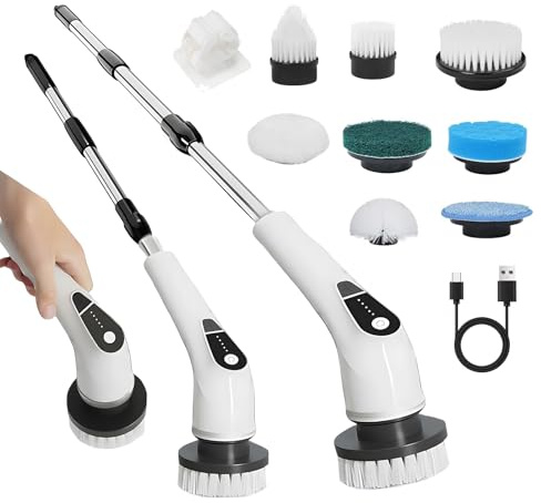 Electric Spin Scrubber - Electric Cleaning Brush with 8 Replaceable Brush Heads, High-Capacity Rechargeable Battery with 5 Adjustable Speed, Shower Cleaner Brush for Bathroom Tub Kitchen Toilet Floor