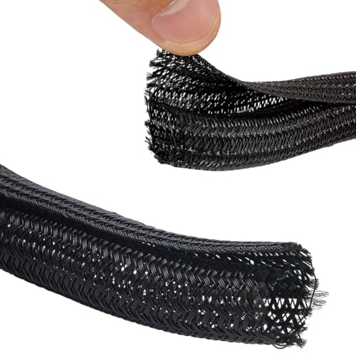 CALFOVERA 5 m x 13 mm expanderbar PET-flätad hylsa, kabelskydd, mantel, flexibel, trådnät, fodral, väv, svart, ledningssele, sladd, omslag, organisering, för ljud, video-sladd