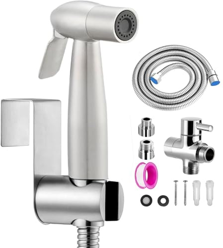 Hausharbor Douchette Toilette,WC Kit Complet,Vaporisateur de Toilette Douchette à Main Bidet en Acier Inoxydable - avec Vanne 3 voies (1/2-3/8) parfait pour Hygiène personnelle, Soins de nettoyage