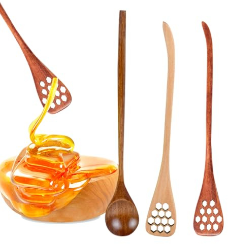 Generico Cucchiaio per Miele a d'Ape | 3 Pezzi Mescolatore Miele Legno | Utensile Multiuso Mescolazione caffè | Dispensatore Raccolta per Cucina Casa Matrimonio Feste Regalo