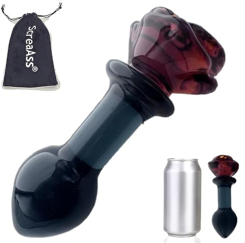 ScreaAss 4Cm Dick Glasplug Analplug Analkugeln 12Cm Lang Klein Glasdildo Mit Rose Glattes Kristall Glas Anal Perlen Butt Plug Prostata Massager Sexspielzeug Für Männer Frauen Homosexuell,Schwarz,125mm