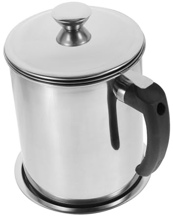 DECOMELODY Recipiente de Acero Inoxidable Grasa con Colador Fino Extraíble Filtro para Aceite Usado Cocina Almacenador Anti-derrames para Aceite de Tocino y Cocina