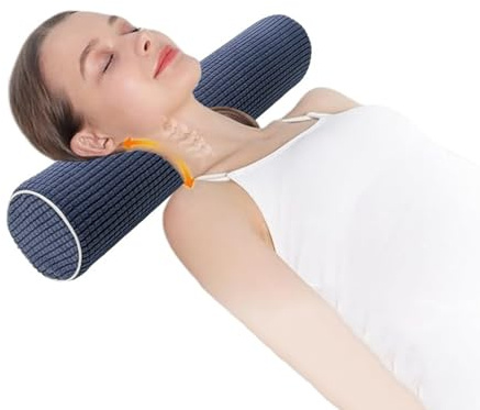 Genérico Almohada Cervical —Almohada CilíNdrica Lumbar/Cuello/Espalda Almohadas Apoyo En Rollo,Alivio del Dolor De Cuello,para Dormir/Hogar/Oficina/Viajes/Yoga/Coche (Azul Marino)