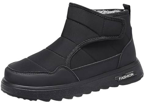 Generisch Stivali invernali da uomo, imbottiti, slip-on, stivaletti da trekking, scarpe da neve, suola spessa, gambo corto, senza lacci, per trekking, Nero , 45 EU