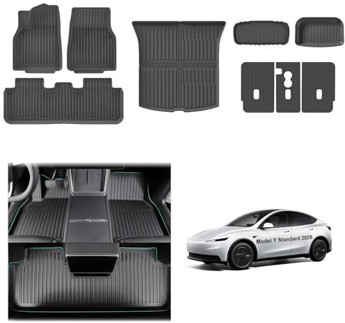 [9 st.] GAFAT Ny Tesla Model Y Standard 2026 2027 Juniper Golvmattor + Bagagemattor Full Uppsättning, TPE-Allväder Innermattor Tillbehör för Golv & Baksäten & Bagageutrymme, Hög Kant 3D OEM Original