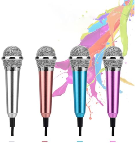TINEASUR Mini Microfono per Canto 2 Pezzi, Compatto in Metallo, Compatibile Notebook per Registrazione di Canzoni e Comunicazione Webcam, Argento