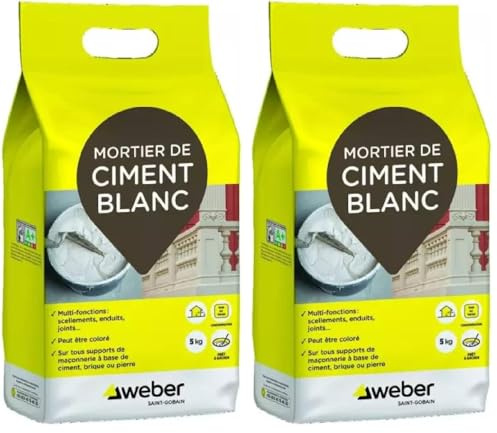 WEBER Ciment Blanc pour réparation et travaux rapides de maçonnerie, mortier, 5kg (Lot de 2)