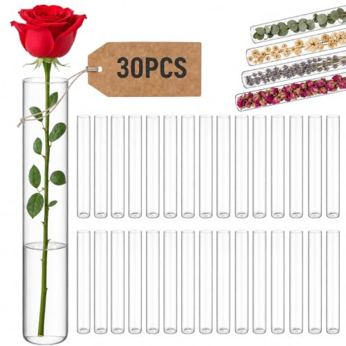 MYCGJH 30pcs Reagenzgläser Glas 20 x 120 mm ohne Korken | Borosilikatglas Rundboden Reagenzglas Hitzebeständige Glasröhrchen für Laborbedarf, Basteln, Dekoration & Blumenvasen