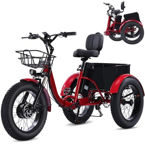Broobey Adult Electric Tricycle 20-inch Non-Folding/Folding 7-Speed Tricycle with Large Capacity Basket 48V 15Ah/15.6Ah Lithium Battery PAS Miles