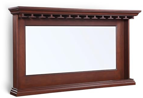 Hathaway Seville Back Bar Mirror - 62 x 35.5 Beveled Wall Mirror with Shelf & Built-In Stemware Holder, Wood Frame in Walnut Finish – Elegant Wall-Mounted Design for Bars and Dining Rooms