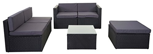Mendler Poly-Rattan-Garnitur HWC-D24, Garten-/Lounge-Set Sofa - anthrazit, Polster dunkelgrau